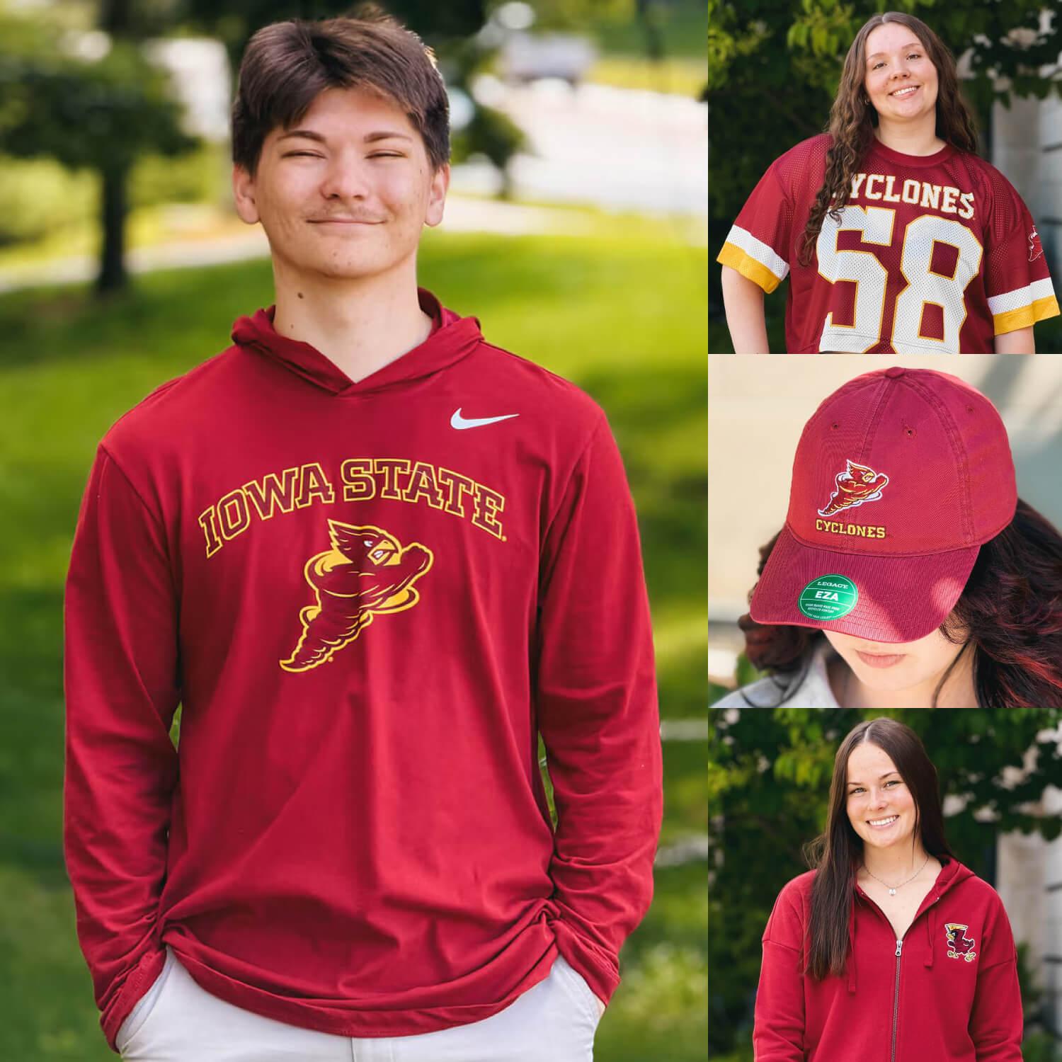 A collage showing Cyclones wearing Cardinal Iowa State apparel